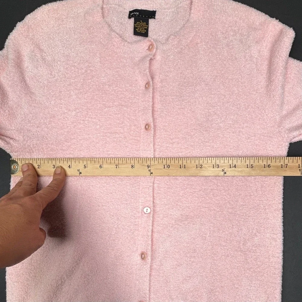 Grace Elements Pink Fuzzy Cardigan Button Up Cozy Knit Sweater Women's Large EUC - Picture 4 of 6